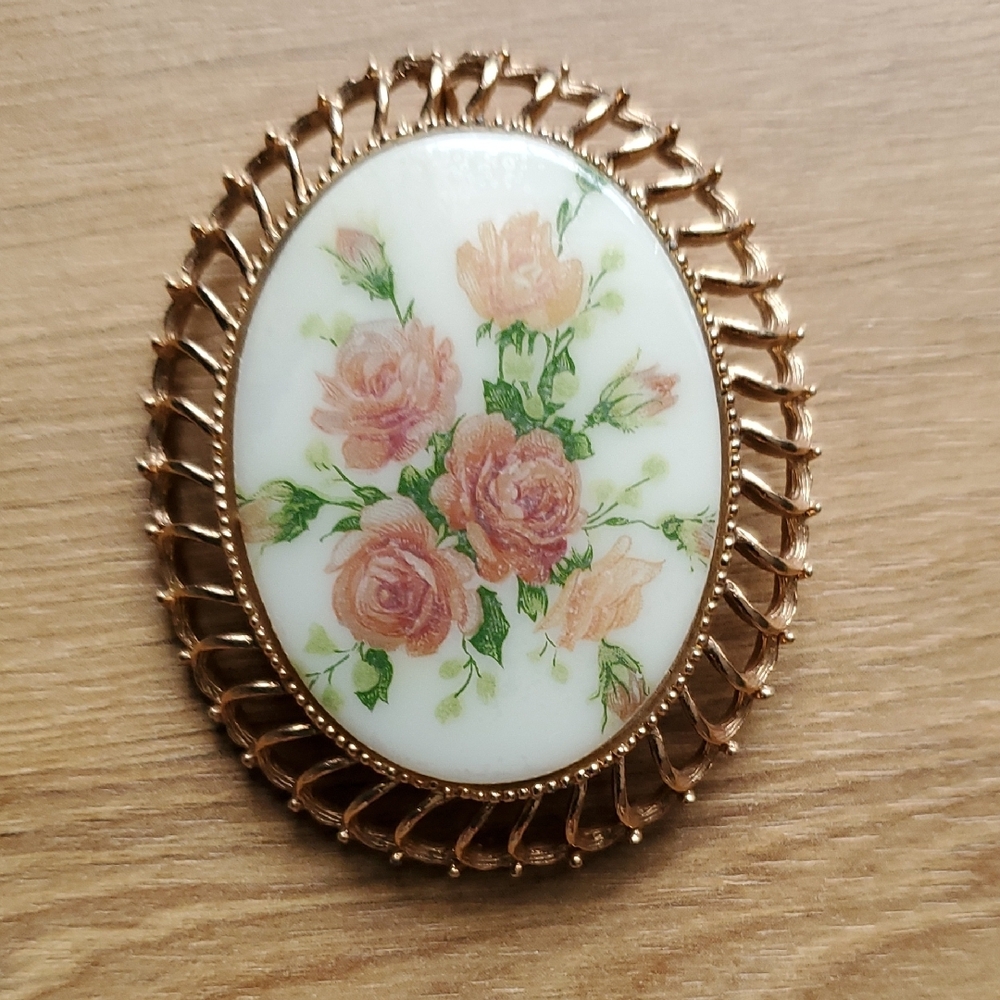 Michelle Lynn Floral Brooch in Gold Tone